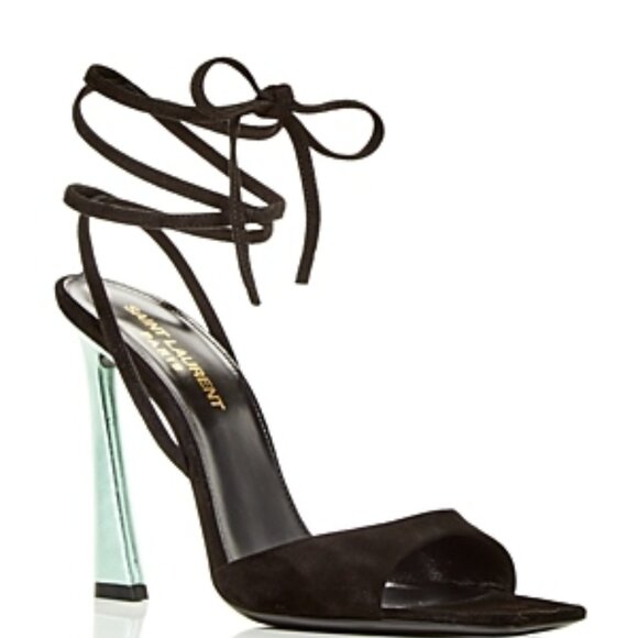 Saint Laurent Paz Ankle Tie High Heel Sandals Women's Size 36.5 Black - Picture 1 of 2